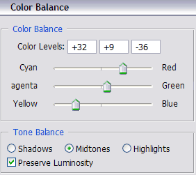 Photoshop color balance options menu