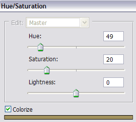 Photoshop Hue Saturation correction with Colorize active