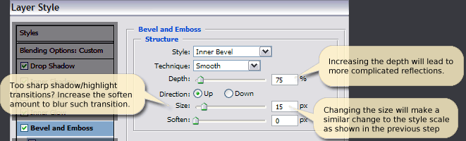 Bevel and emboss structure layer options