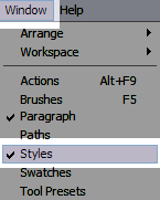 Opening Photoshop styles window